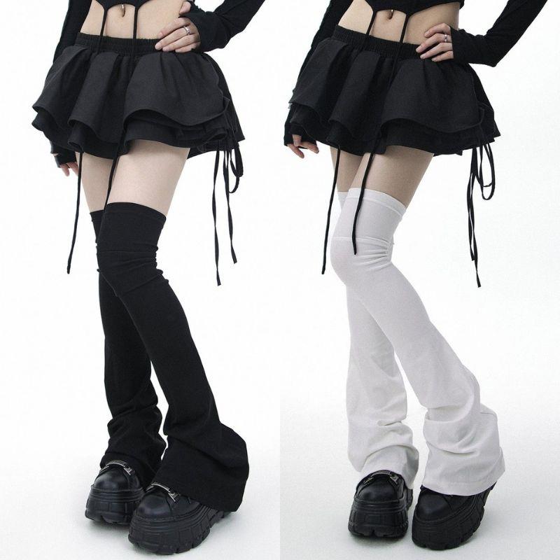 Y2K Leg Stockings Black White  - Knee Sleeve Pair บทวิจารณ์และราคา